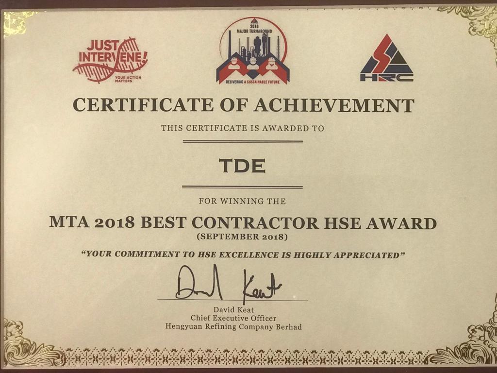 MTS 2018 Best Contractor HSE Award