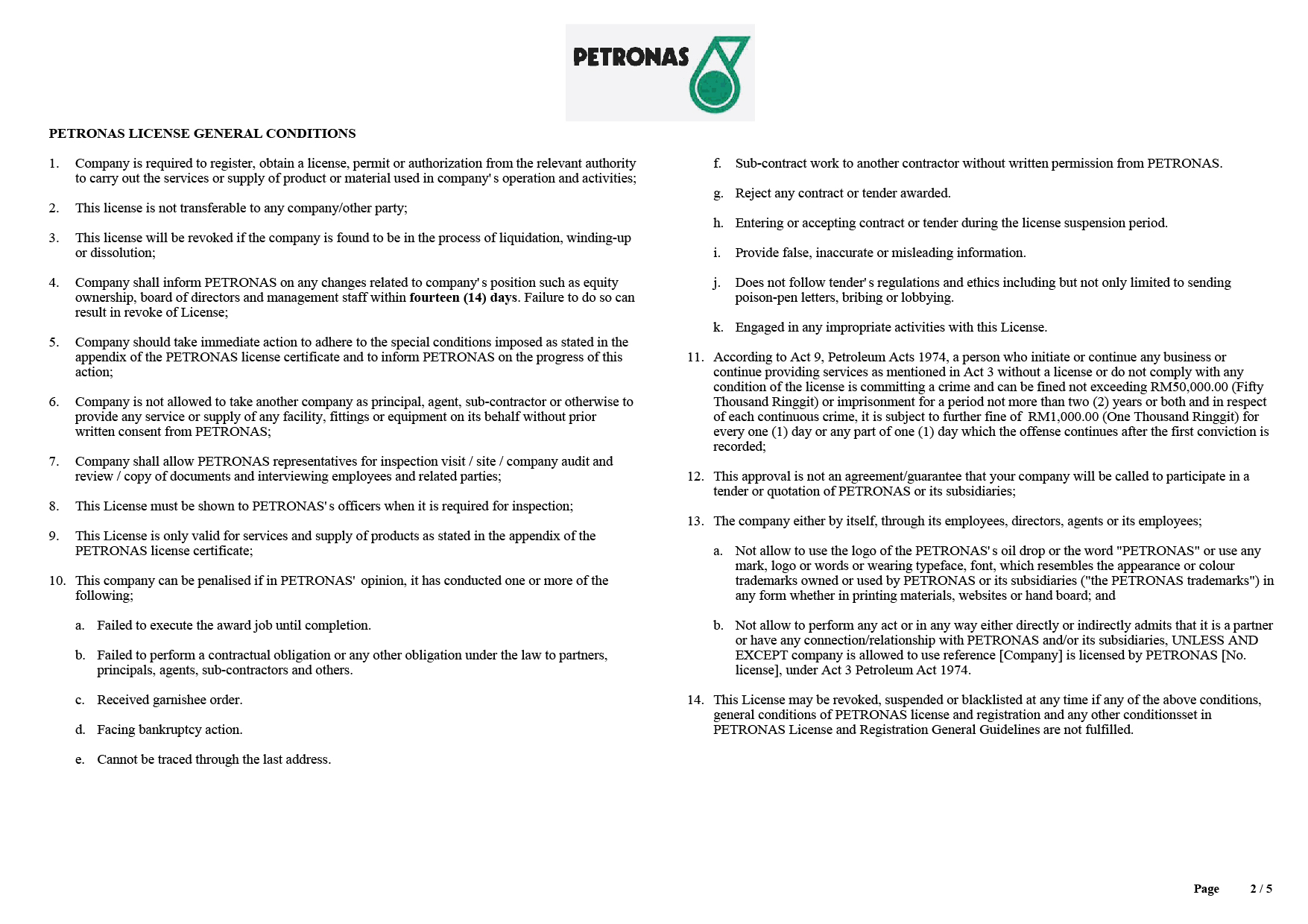 Petronas Licence: Page 2